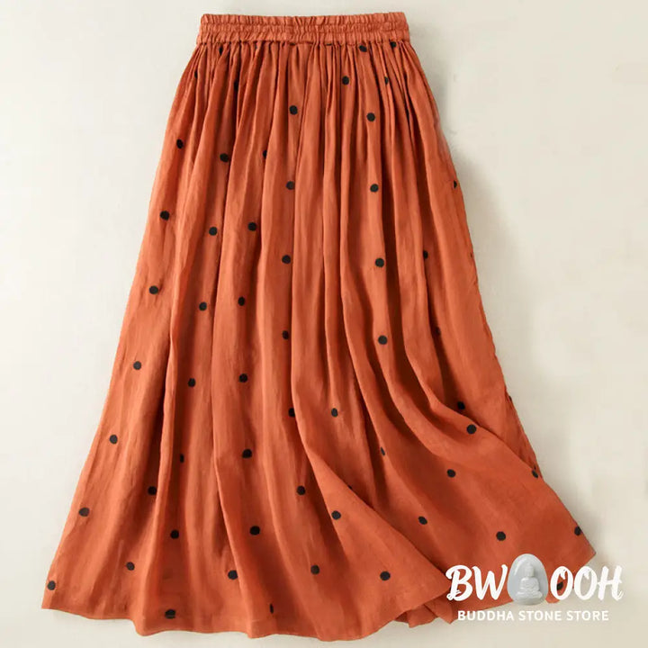 Buddha Stones Artistic Vintage Dot Pattern Women’s Pleated Skirt - Skirt