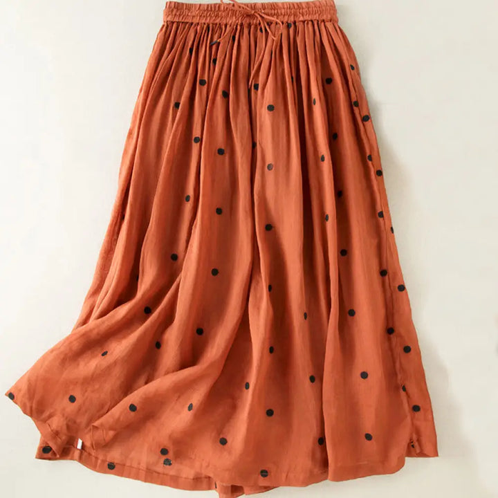 Buddha Stones Artistic Vintage Dot Pattern Women’s Pleated Skirt - Chocolate / US4，UK/AU8，EU36 (L) - Skirt