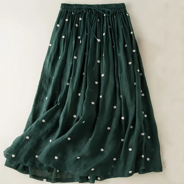 Buddha Stones Artistic Vintage Dot Pattern Women’s Pleated Skirt - DarkGreen / US4，UK/AU8，EU36 (L) - Skirt