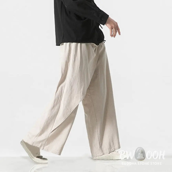 Buddha Stones Asymmetrical Patched Design Plain Men’s Cotton Pants With Pockets - Men’s Pants