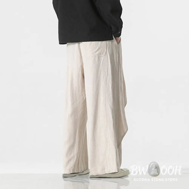 Buddha Stones Asymmetrical Patched Design Plain Men’s Cotton Pants With Pockets - Men’s Pants