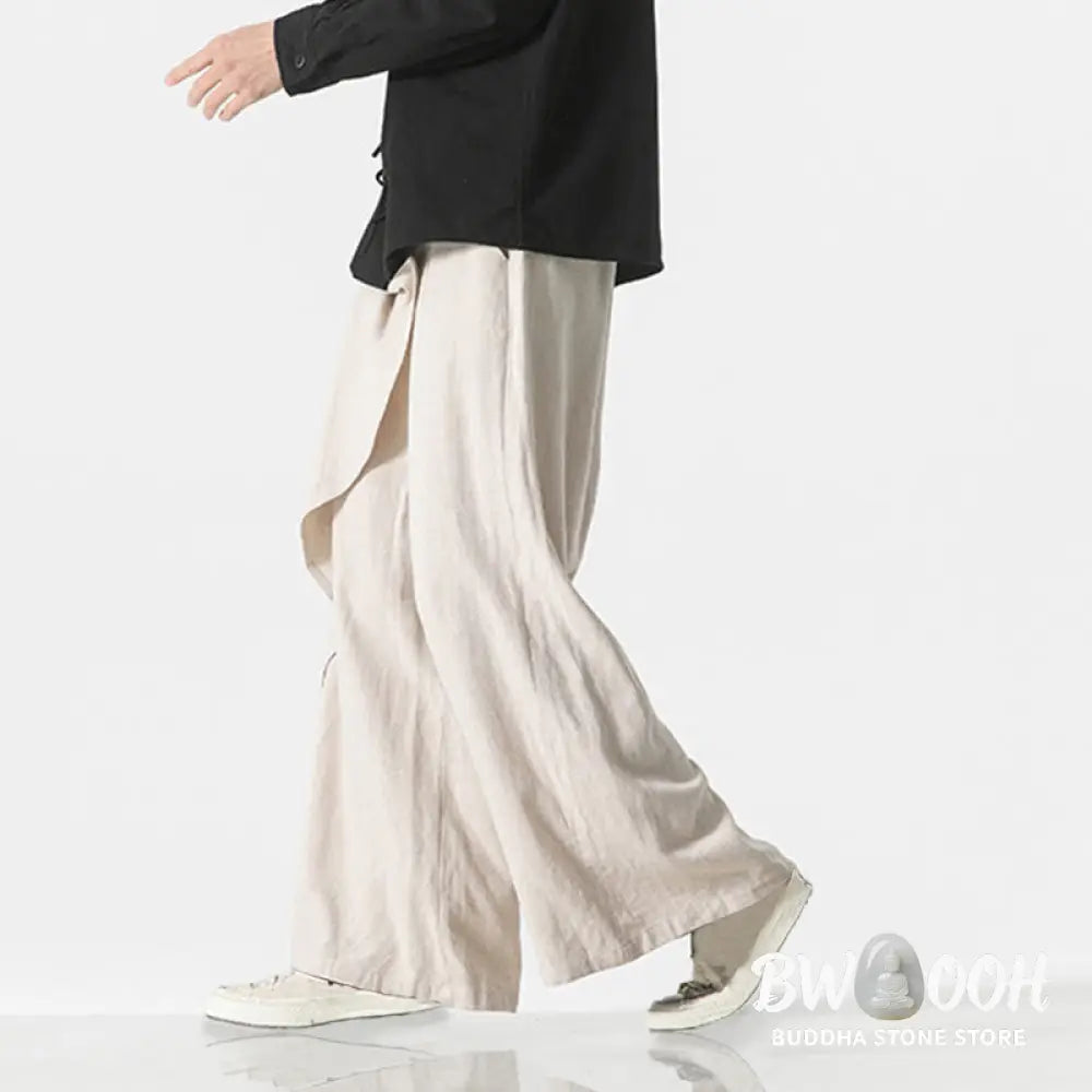 Buddha Stones Asymmetrical Patched Design Plain Men’s Cotton Pants With Pockets - Men’s Pants