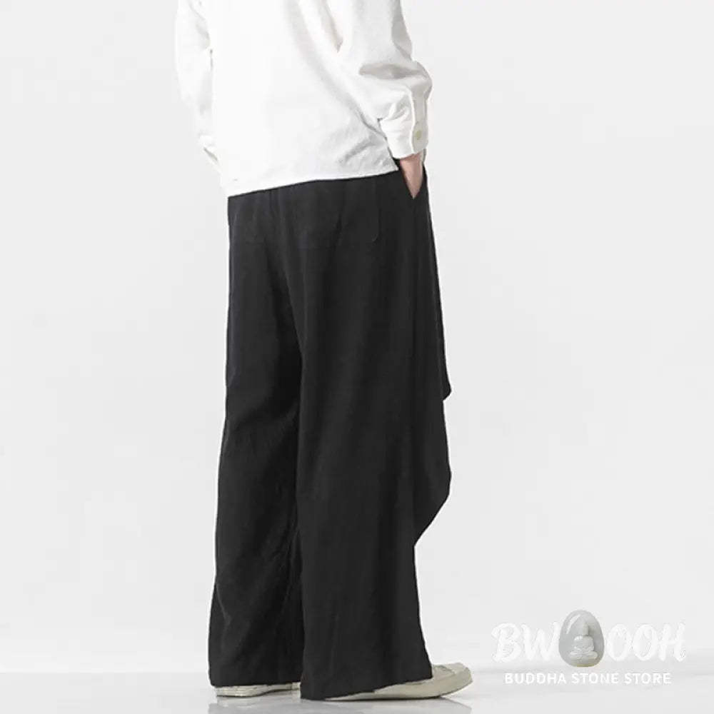 Buddha Stones Asymmetrical Patched Design Plain Men’s Cotton Pants With Pockets - Men’s Pants