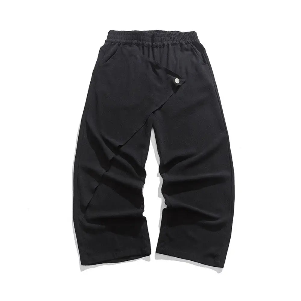 Buddha Stones Asymmetrical Patched Design Plain Men’s Cotton Pants With Pockets - Black / US/UK/AU36，EU46 (L) - Men’s