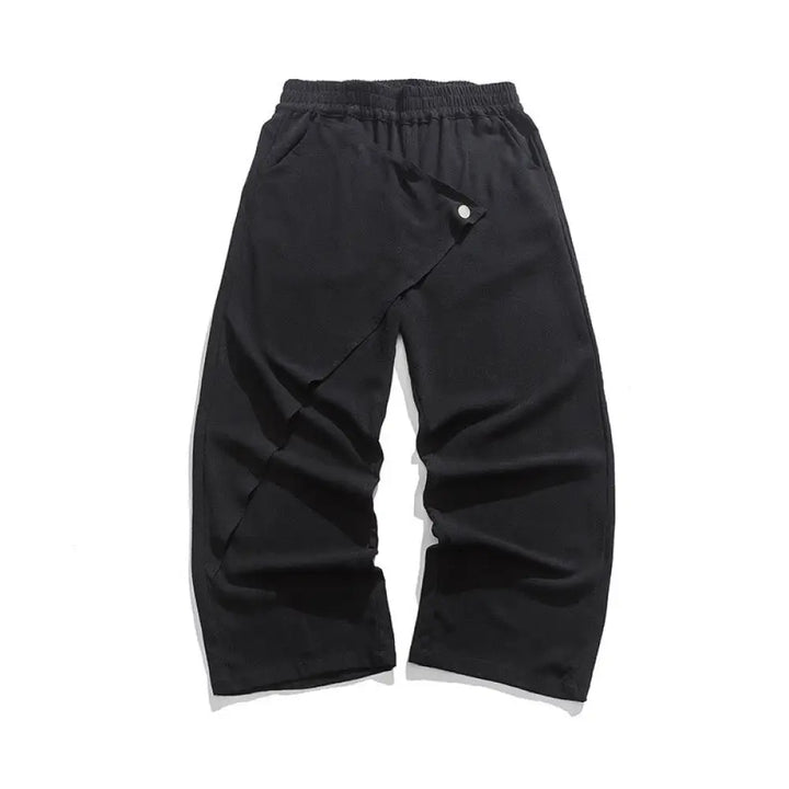 Buddha Stones Asymmetrical Patched Design Plain Men’s Cotton Pants With Pockets - Black / US/UK/AU36，EU46 (L) - Men’s
