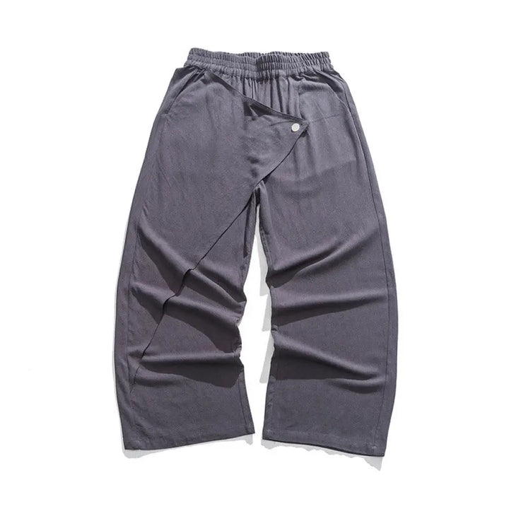 Buddha Stones Asymmetrical Patched Design Plain Men’s Cotton Pants With Pockets - LightSlateGray / US/UK/AU36，EU46 (L)