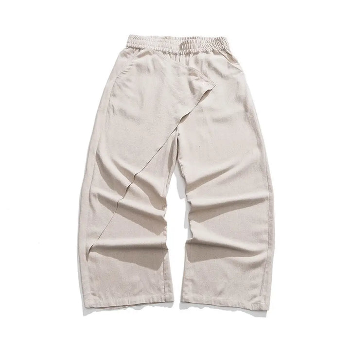 Buddha Stones Asymmetrical Patched Design Plain Men’s Cotton Pants With Pockets - Linen / US/UK/AU36，EU46 (L) - Men’s