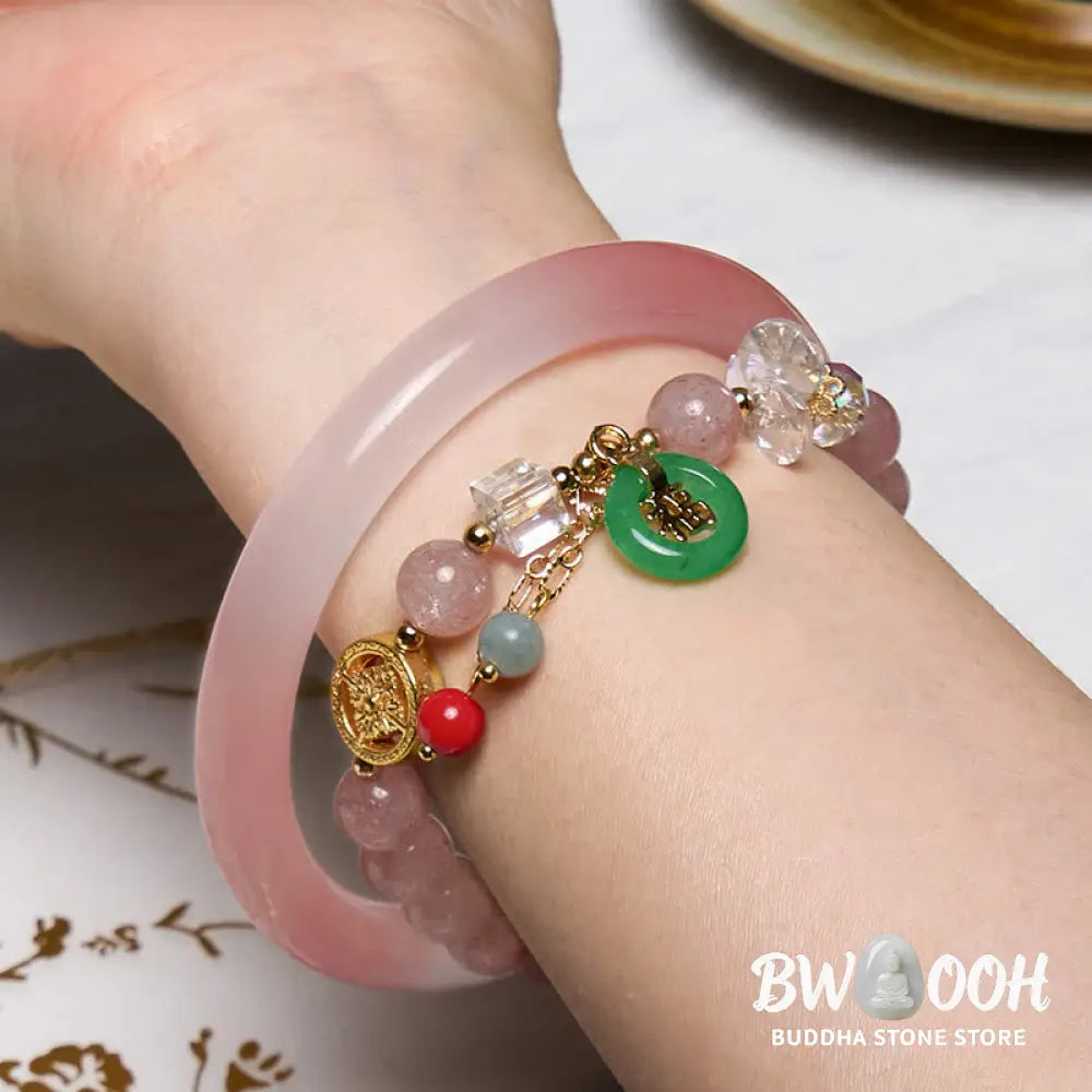 Buddha Stones Attracting Love and Protection Pink Bracelet Bangle Bundle - Bundle