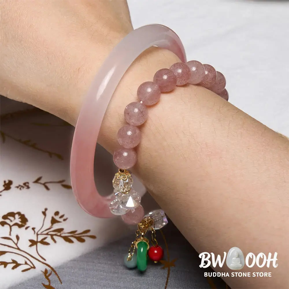 Buddha Stones Attracting Love and Protection Pink Bracelet Bangle Bundle - Bundle