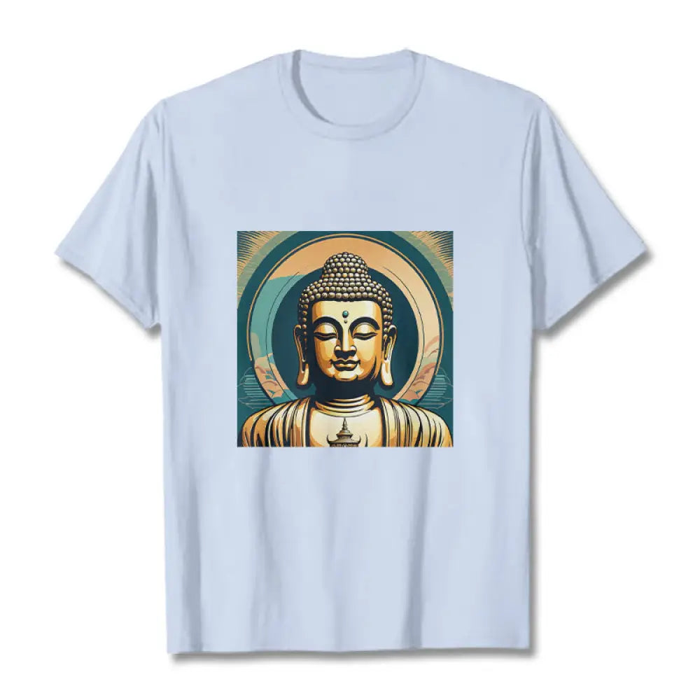 Buddha Stones Aura Golden Buddha Tee T-shirt - LightCyan / S - T-Shirts