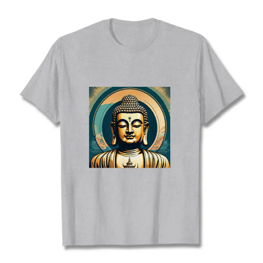 Buddha Stones Aura Golden Buddha Tee T-shirt - LightGrey / S - T-Shirts