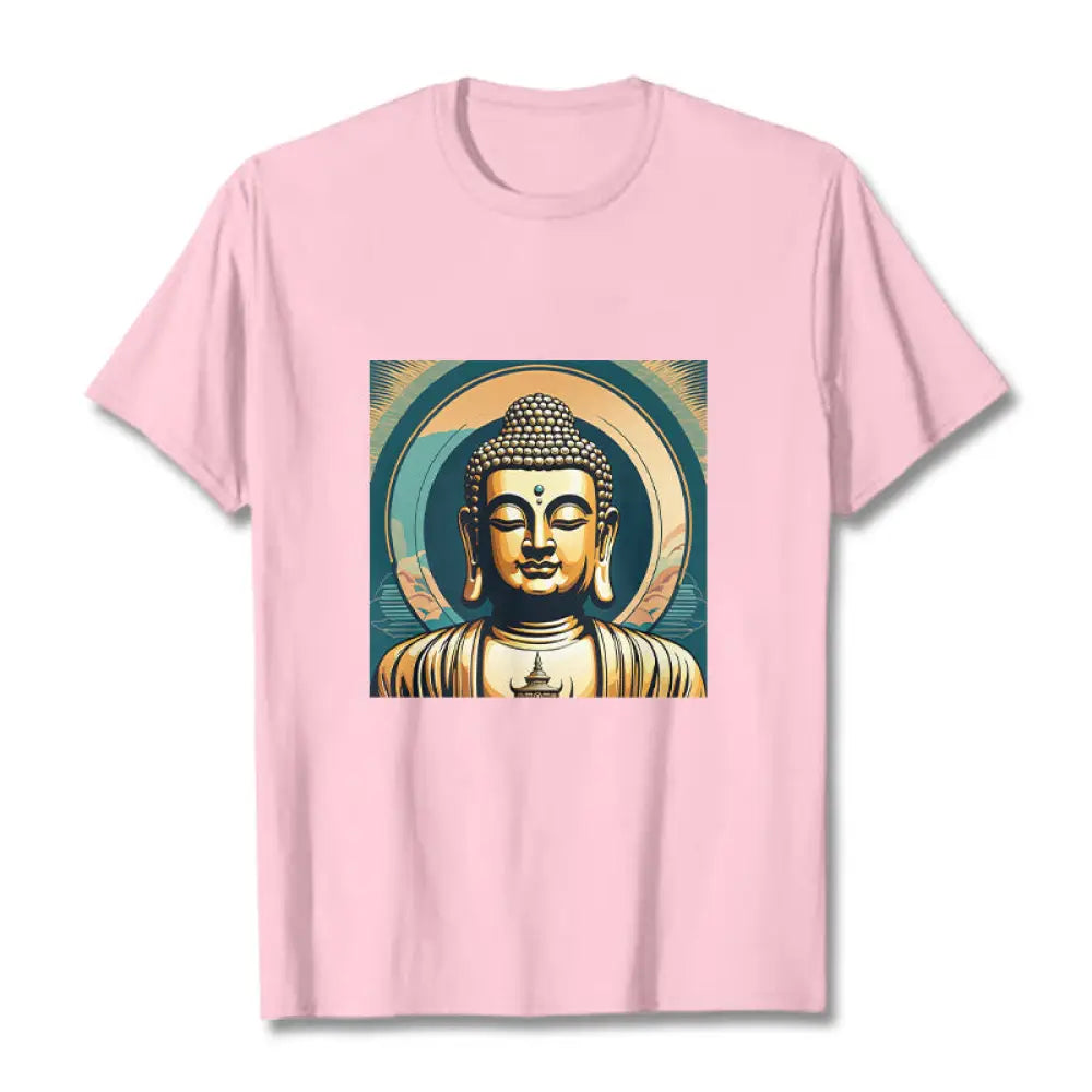 Buddha Stones Aura Golden Buddha Tee T-shirt - LightPink / S - T-Shirts