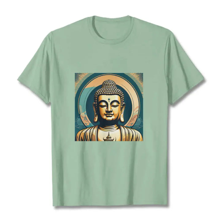Buddha Stones Aura Golden Buddha Tee T-shirt - PaleGreen / S - T-Shirts