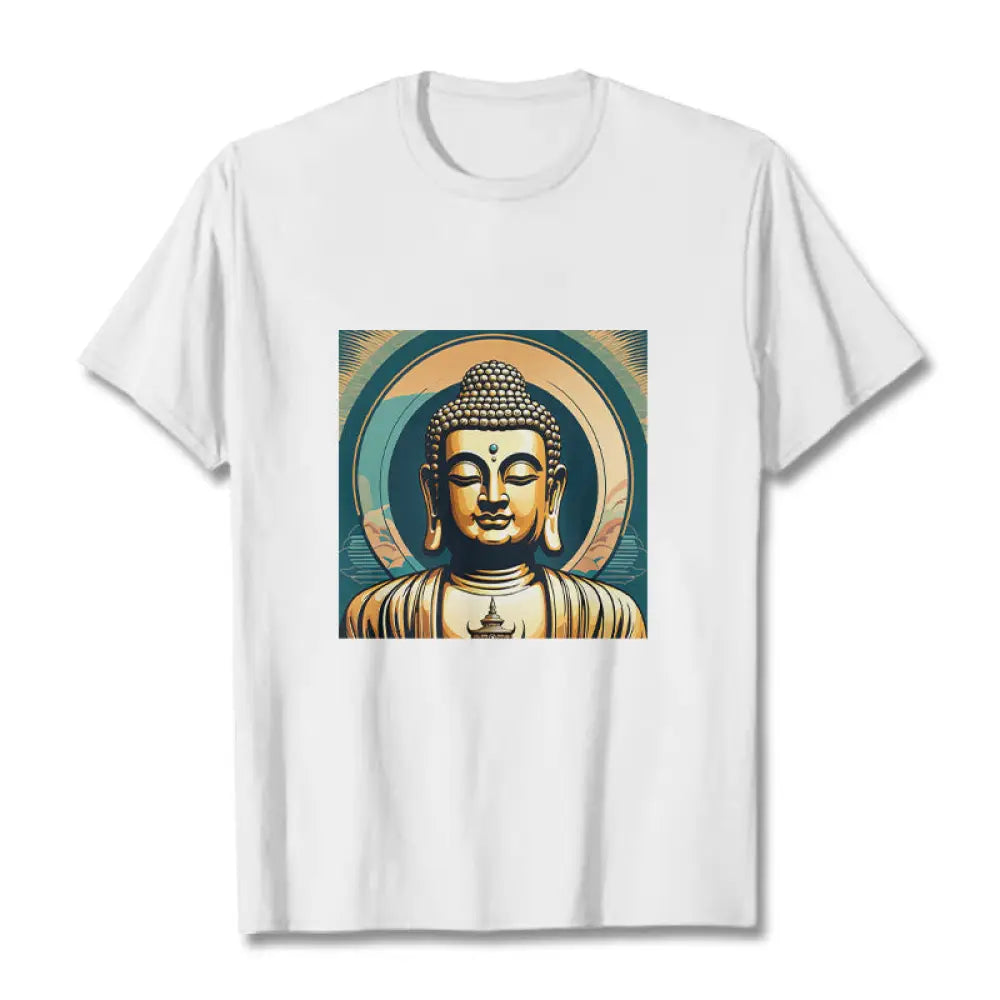 Buddha Stones Aura Golden Buddha Tee T-shirt - White / S - T-Shirts