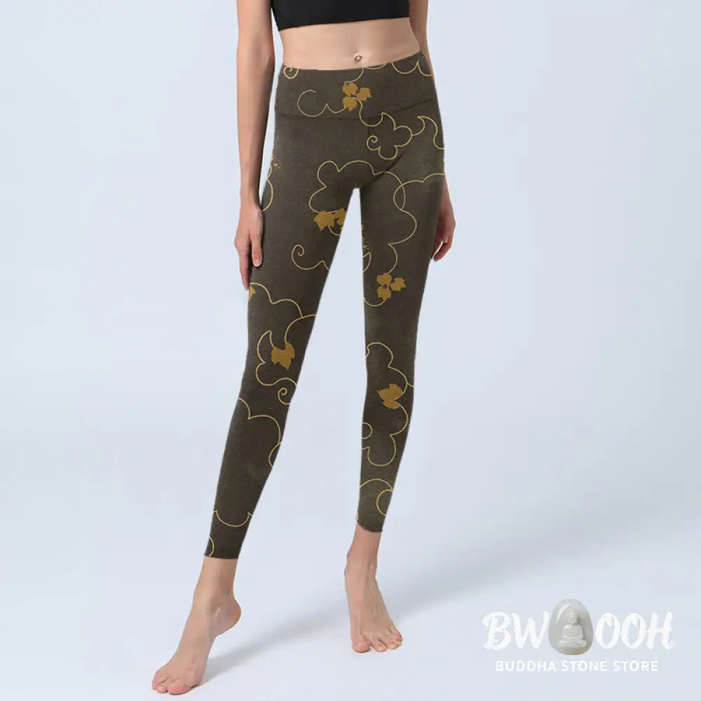 BWOOOH printed yoga leggings - Auspicious Cloud Maple Leaf Pattern Prin