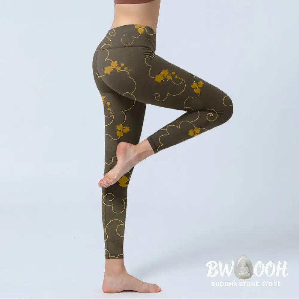 BWOOOH printed yoga leggings - Auspicious Cloud Maple Leaf Pattern Prin