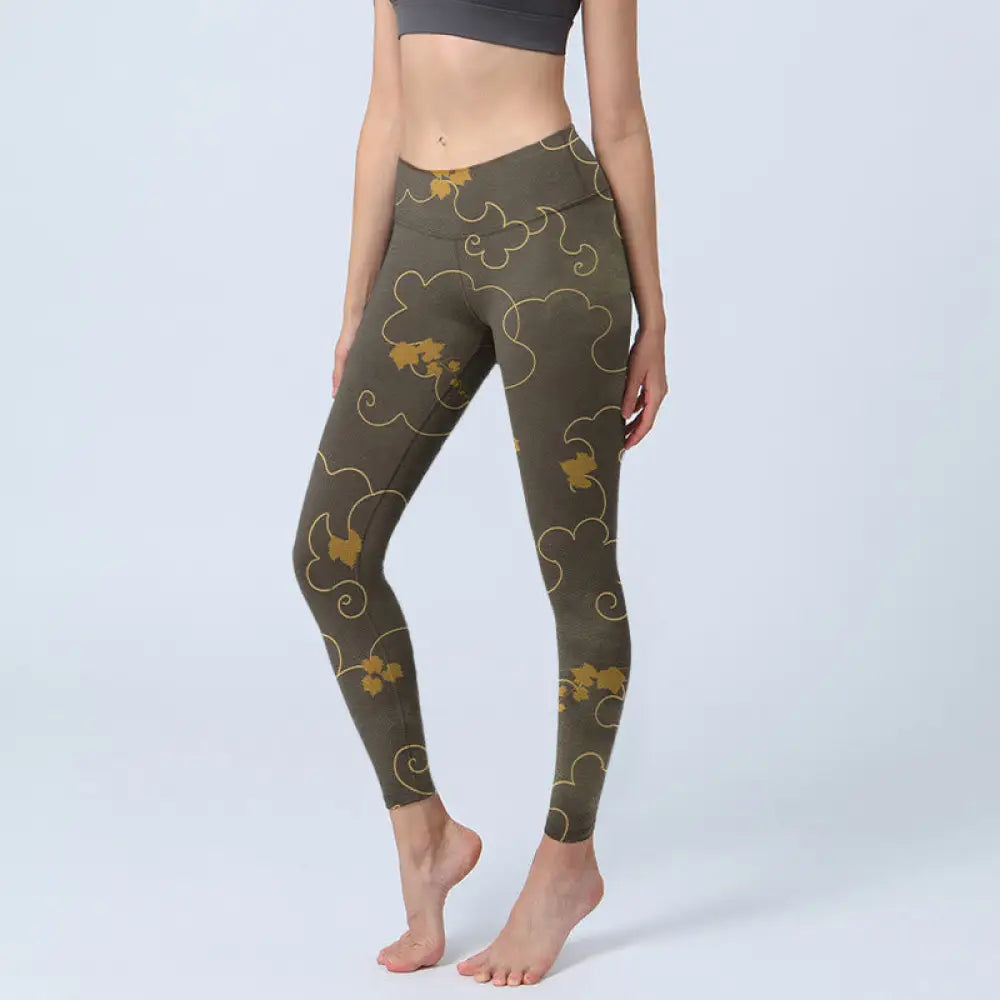 BWOOOH printed yoga leggings - Auspicious Cloud Maple Leaf Pattern Prin
