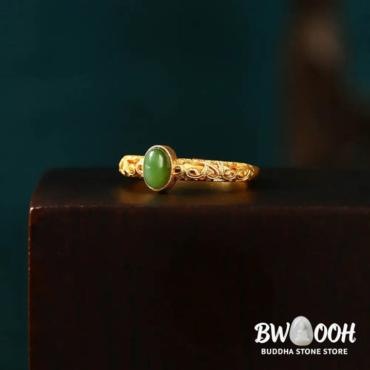Buddha Stones Auspicious Cloud Pattern Cyan Jade Luck Adjustable Ring - BWOOOH - Cyan Jade(Success♥Healing) - Ring