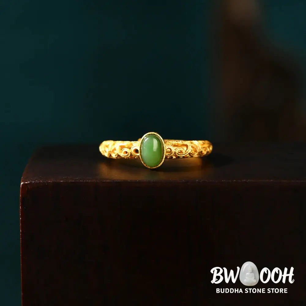 Buddha Stones Auspicious Cloud Pattern Cyan Jade Luck Adjustable Ring - BWOOOH - Cyan Jade(Success♥Healing) - Ring