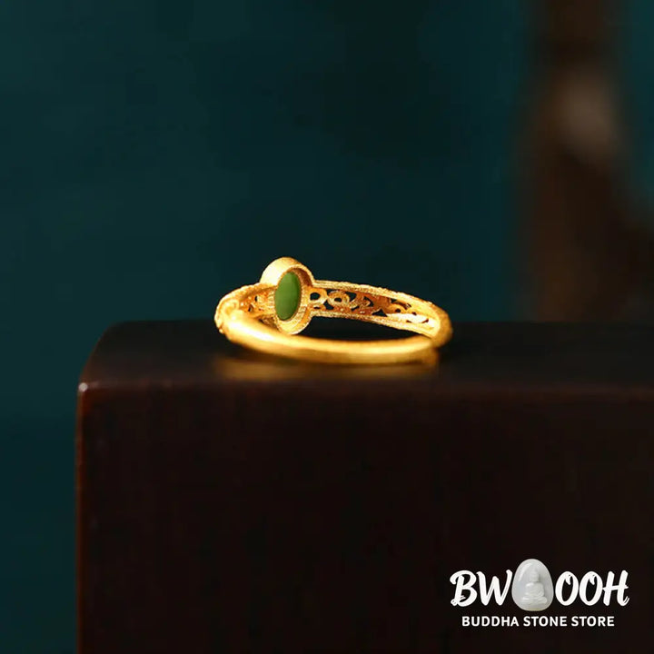 Buddha Stones Auspicious Cloud Pattern Cyan Jade Luck Adjustable Ring - BWOOOH - Cyan Jade(Success♥Healing) - Ring