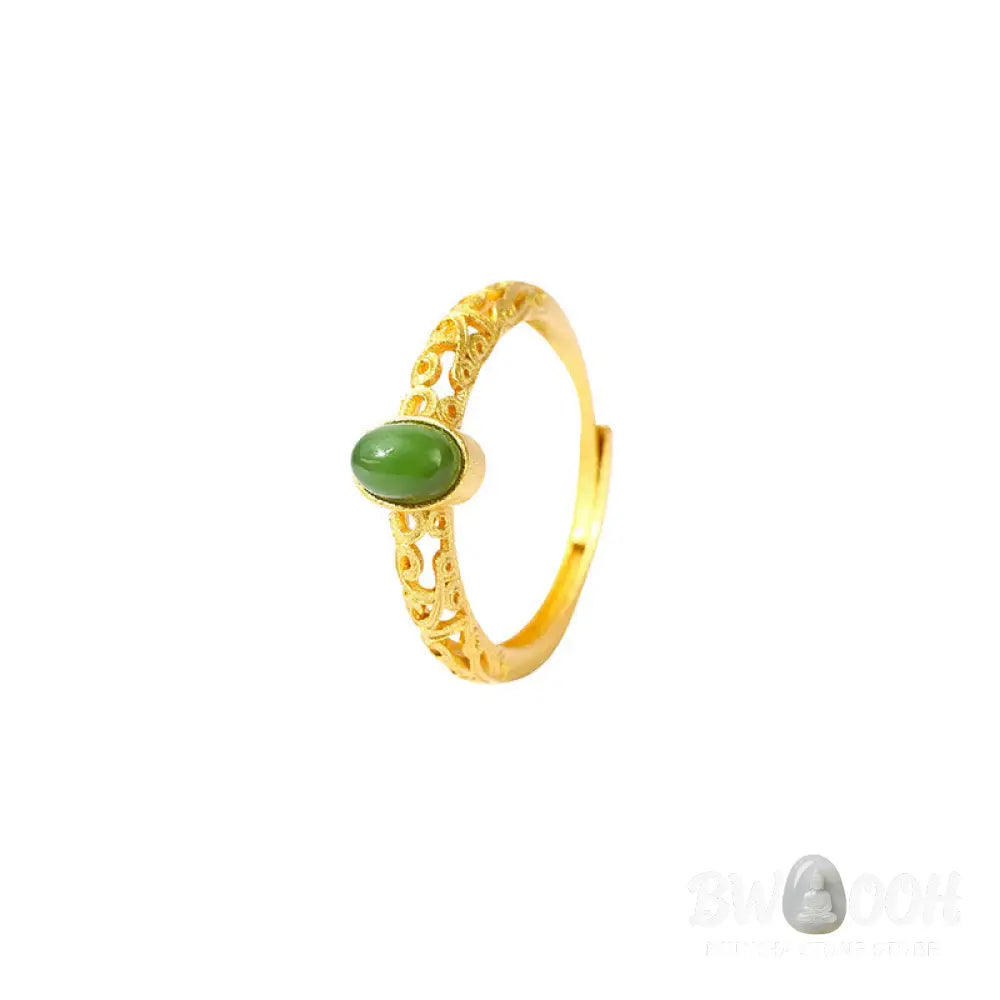 Buddha Stones Auspicious Cloud Pattern Cyan Jade Luck Adjustable Ring - BWOOOH - Cyan Jade(Success♥Healing) - Ring