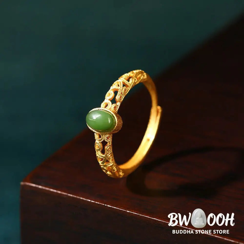 Buddha Stones Auspicious Cloud Pattern Cyan Jade Luck Adjustable Ring - BWOOOH - Cyan Jade(Success♥Healing) - Ring