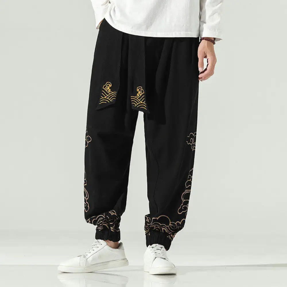 BWOOOH printed harem pants - Auspicious Clouds Cotton Linen Men&