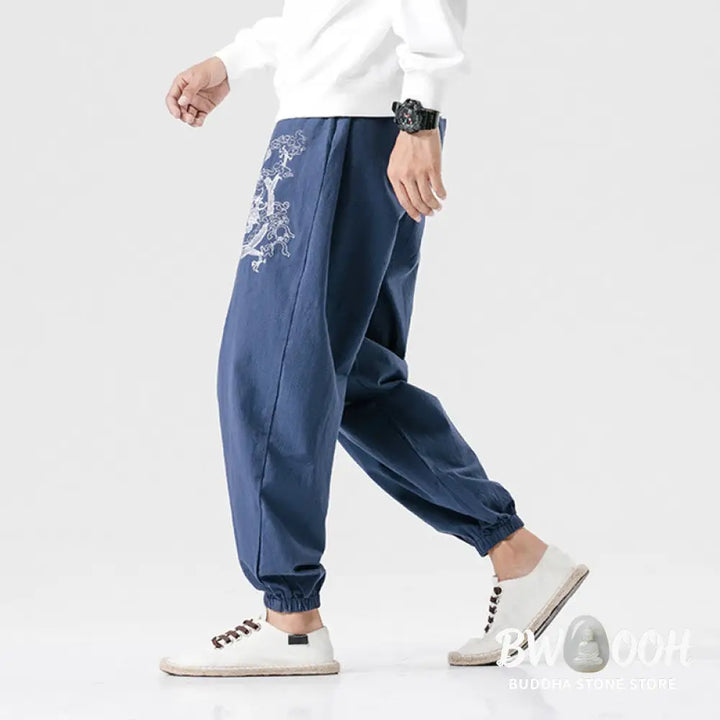 Buddha Stones Auspicious Clouds Dragon Cotton Men’s Pants With Pockets - Men’s Pants