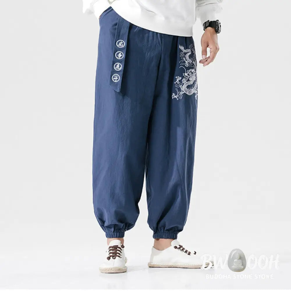 Buddha Stones Auspicious Clouds Dragon Cotton Men’s Pants With Pockets - Men’s Pants