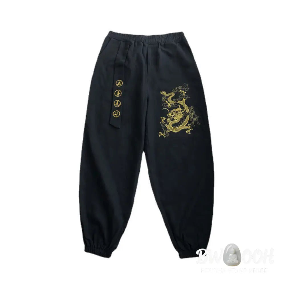 Buddha Stones Auspicious Clouds Dragon Cotton Men’s Pants With Pockets - Men’s Pants
