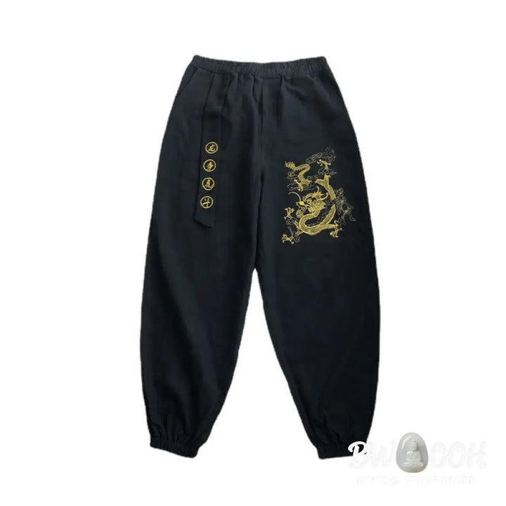 Buddha Stones Auspicious Clouds Dragon Cotton Men’s Pants With Pockets - Men’s Pants