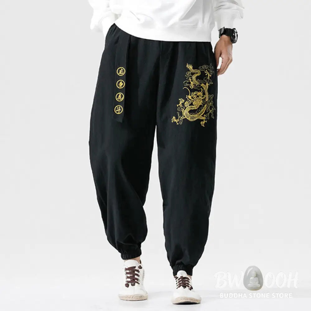 Buddha Stones Auspicious Clouds Dragon Cotton Men’s Pants With Pockets - Men’s Pants