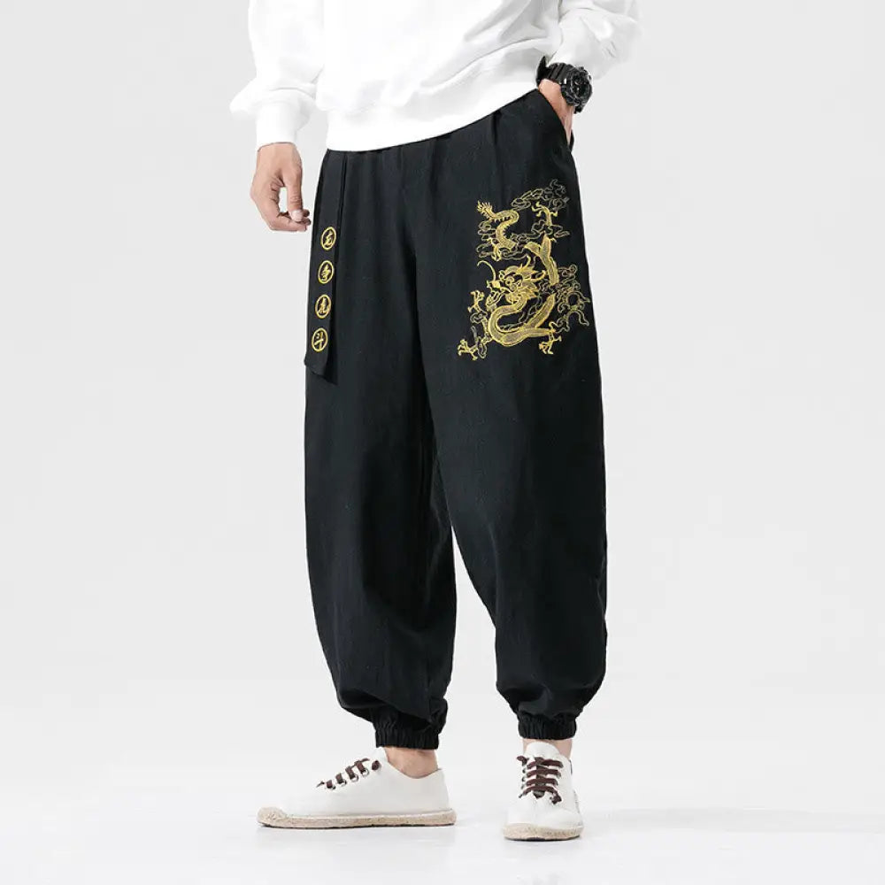BWOOOH printed yoga pants - Auspicious Clouds Dragon Cotton Men's Pa