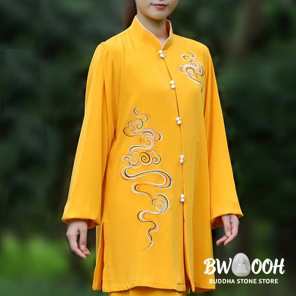 Buddha Stones Auspicious Clouds Embroidery Meditation Prayer Spiritual Zen Tai Chi Qigong Practice Unisex Clothing Set