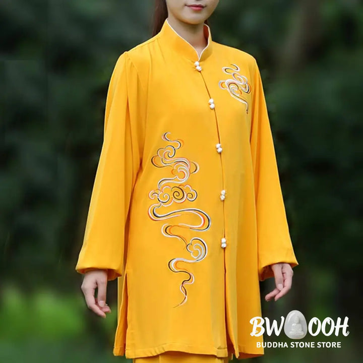Buddha Stones Auspicious Clouds Embroidery Meditation Prayer Spiritual Zen Tai Chi Qigong Practice Unisex Clothing Set