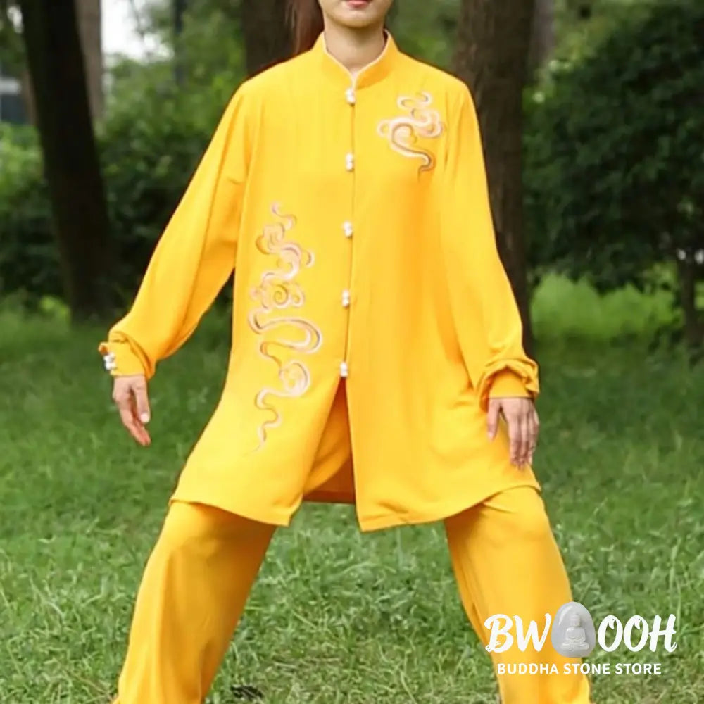 Buddha Stones Auspicious Clouds Embroidery Meditation Prayer Spiritual Zen Tai Chi Qigong Practice Unisex Clothing Set