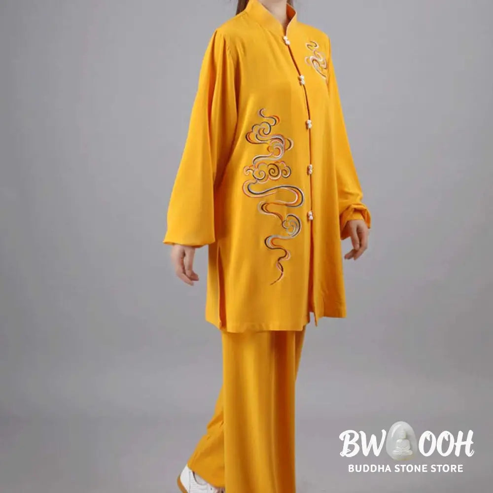 Buddha Stones Auspicious Clouds Embroidery Meditation Prayer Spiritual Zen Tai Chi Qigong Practice Unisex Clothing Set