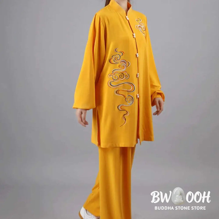 Buddha Stones Auspicious Clouds Embroidery Meditation Prayer Spiritual Zen Tai Chi Qigong Practice Unisex Clothing Set
