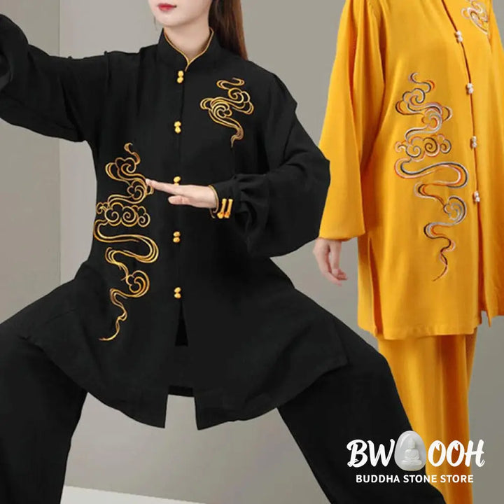 Buddha Stones Auspicious Clouds Embroidery Meditation Prayer Spiritual Zen Tai Chi Qigong Practice Unisex Clothing Set