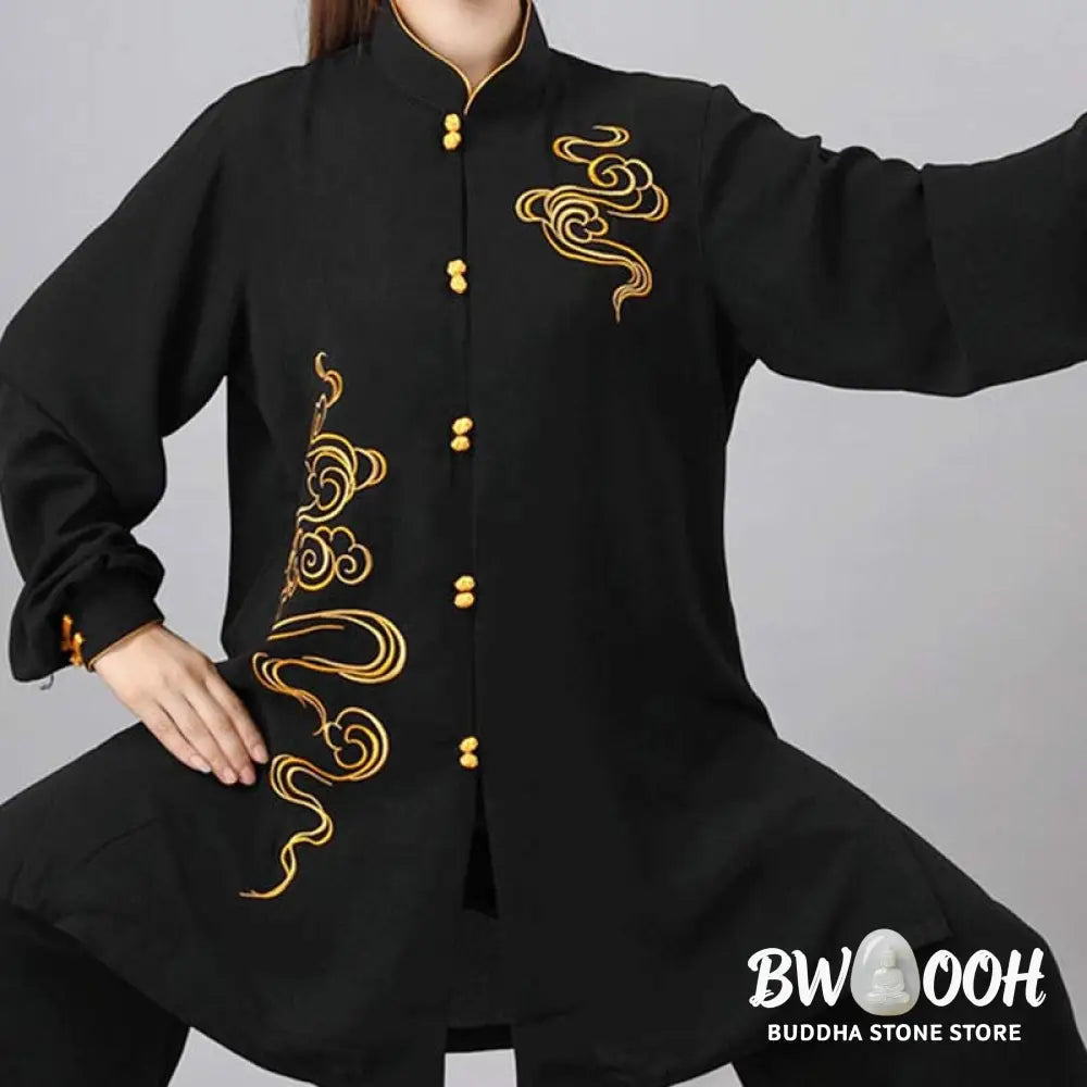 Buddha Stones Auspicious Clouds Embroidery Meditation Prayer Spiritual Zen Tai Chi Qigong Practice Unisex Clothing Set