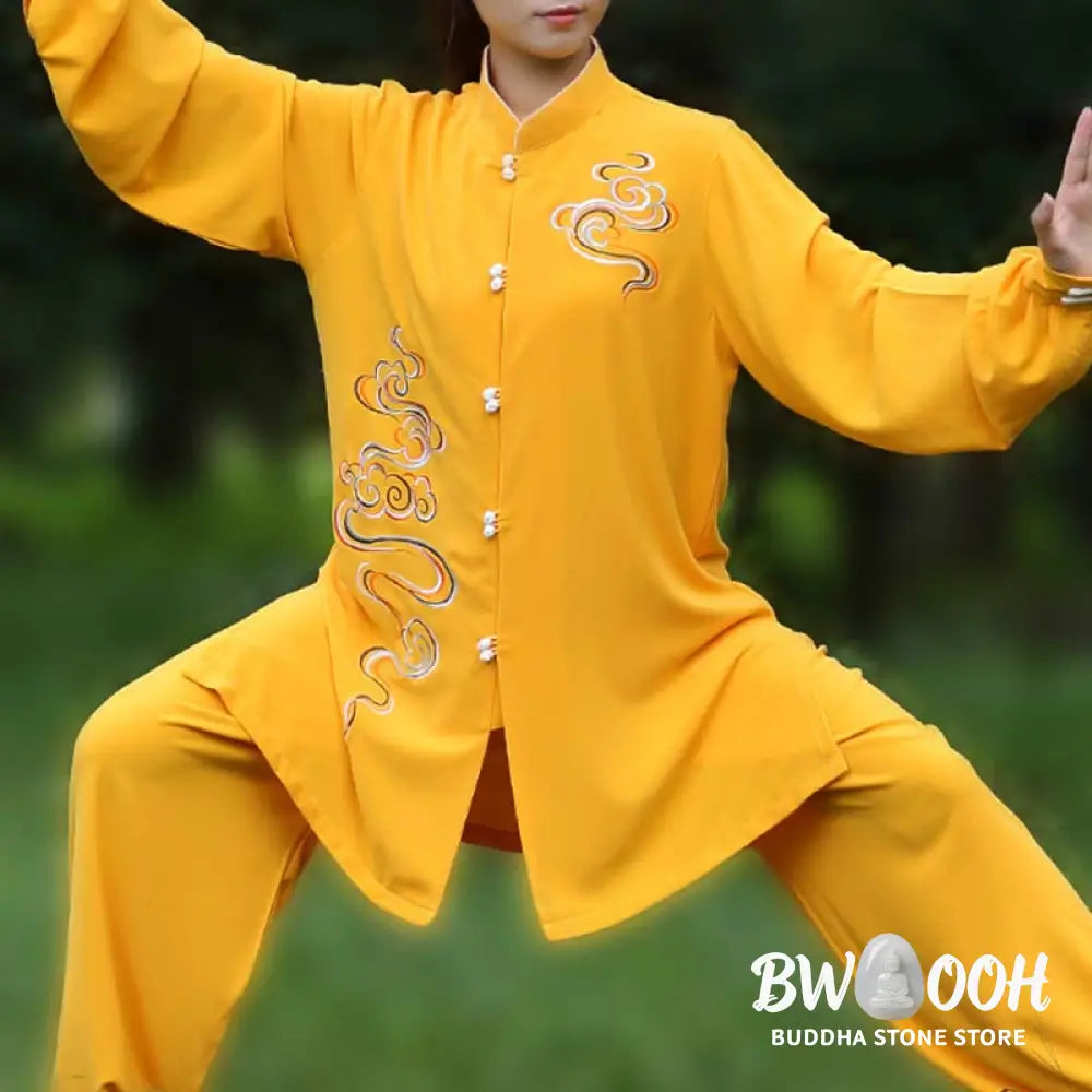 Buddha Stones Auspicious Clouds Embroidery Meditation Prayer Spiritual Zen Tai Chi Qigong Practice Unisex Clothing Set