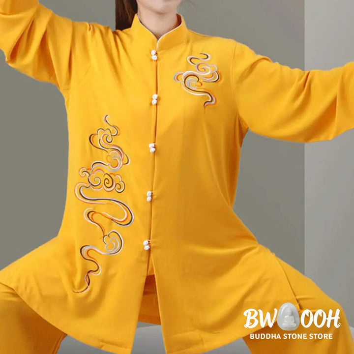 Buddha Stones Auspicious Clouds Embroidery Meditation Prayer Spiritual Zen Tai Chi Qigong Practice Unisex Clothing Set