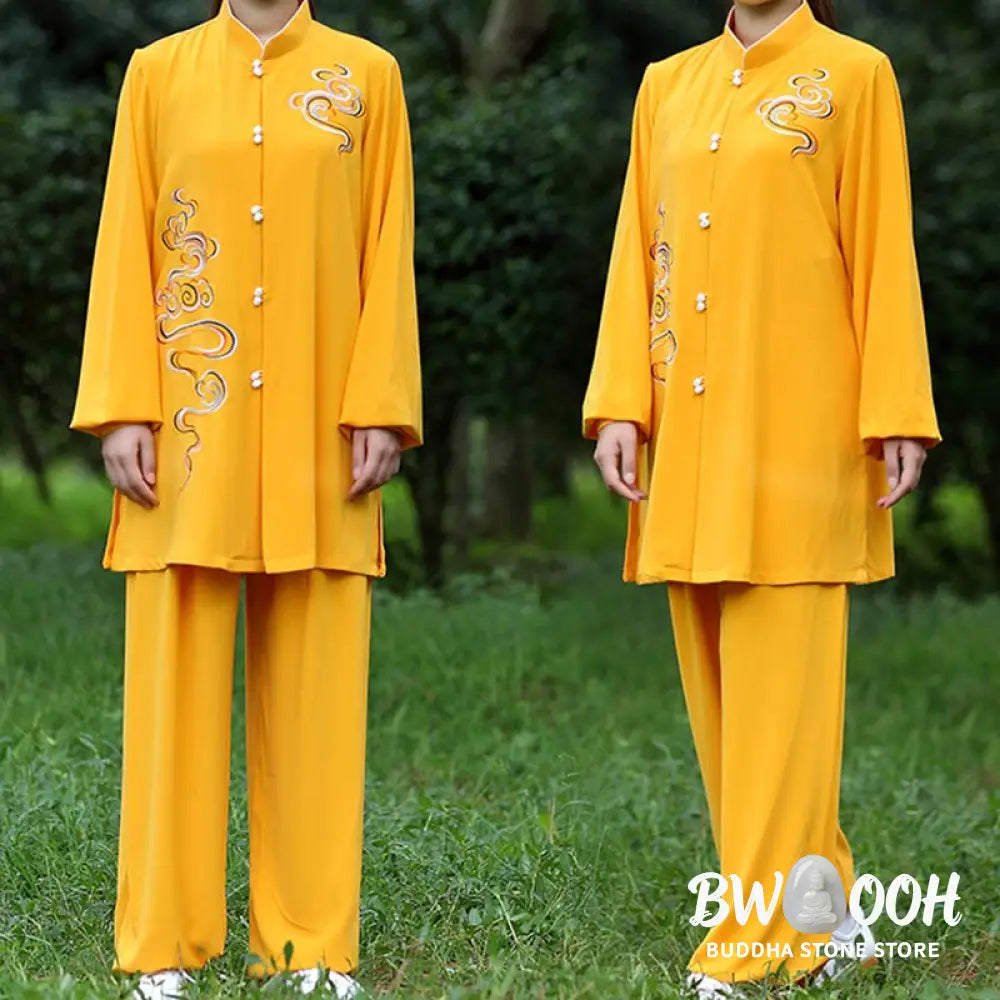 Buddha Stones Auspicious Clouds Embroidery Meditation Prayer Spiritual Zen Tai Chi Qigong Practice Unisex Clothing Set
