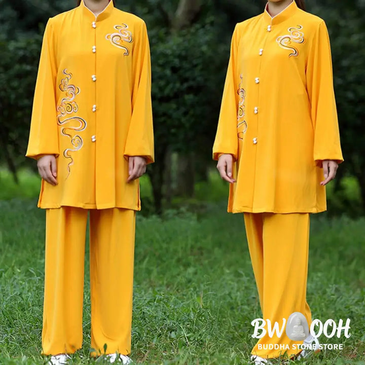 Buddha Stones Auspicious Clouds Embroidery Meditation Prayer Spiritual Zen Tai Chi Qigong Practice Unisex Clothing Set