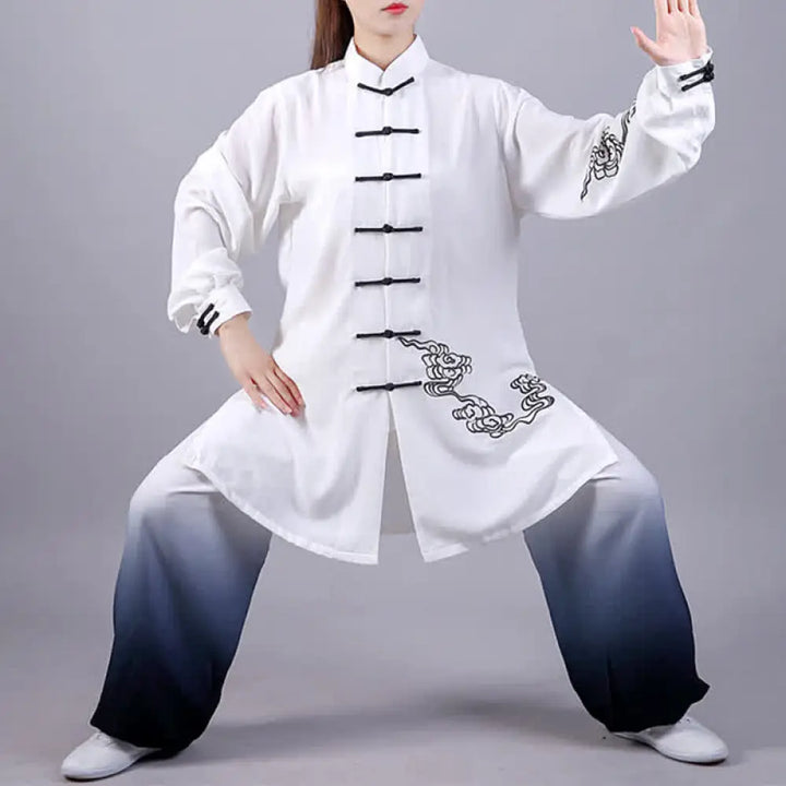 Buddha Stones Auspicious Clouds Gradient Meditation Prayer Spiritual Zen Tai Chi Qigong Practice Women’s Clothing Set