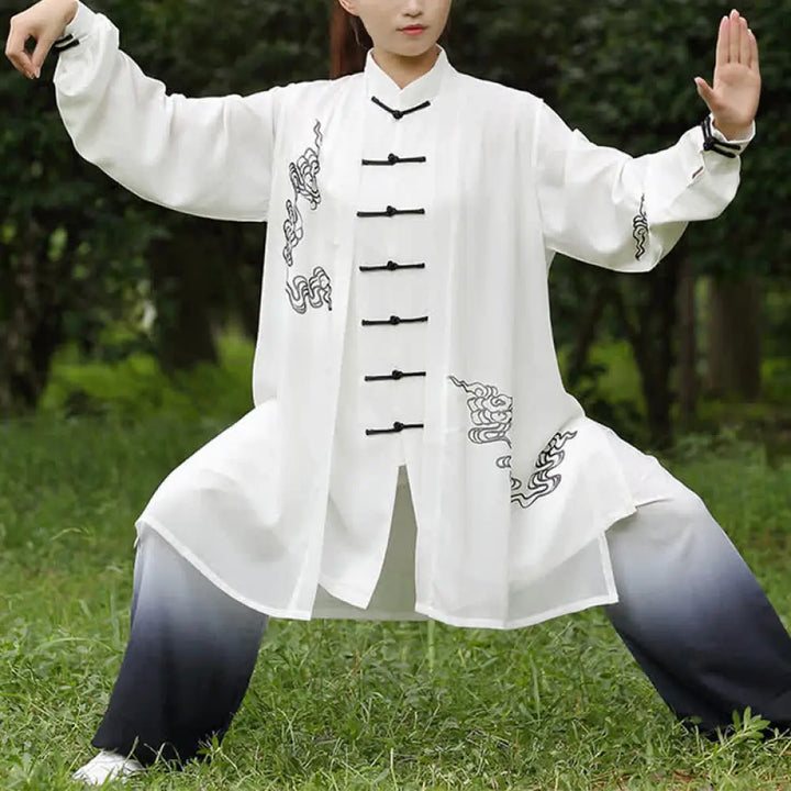 Buddha Stones Auspicious Clouds Gradient Meditation Prayer Spiritual Zen Tai Chi Qigong Practice Women’s Clothing Set