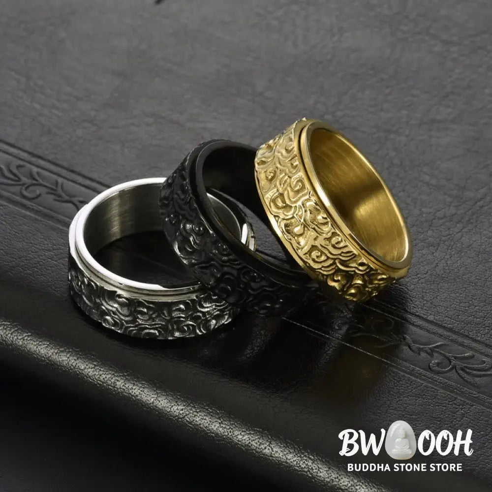 Buddha Stones Auspicious Clouds Pattern Carved Titanium Steel Balance Rotatable Ring - Ring