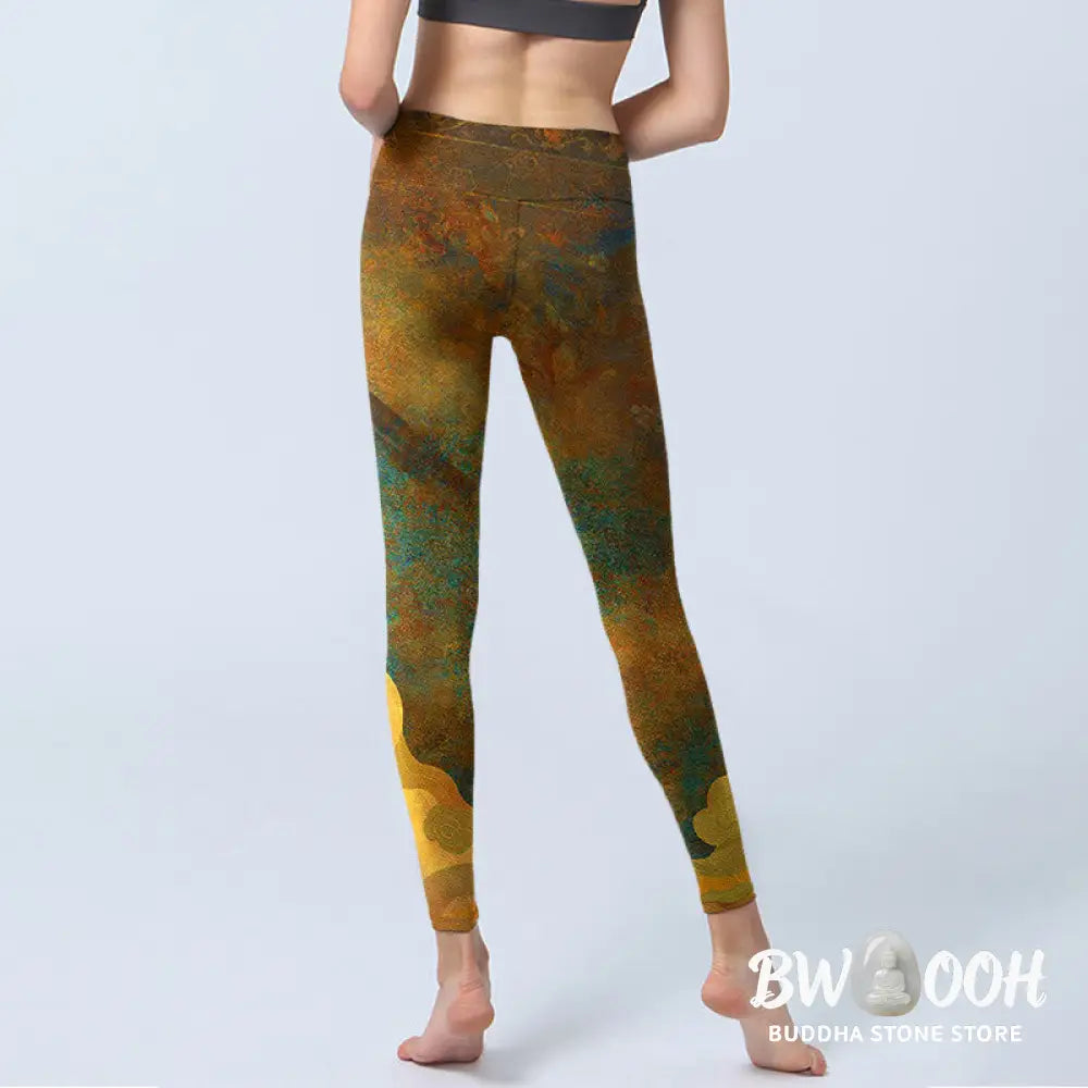 BWOOOH printed yoga leggings - Auspicious Clouds Print Lycra Fabric Fit