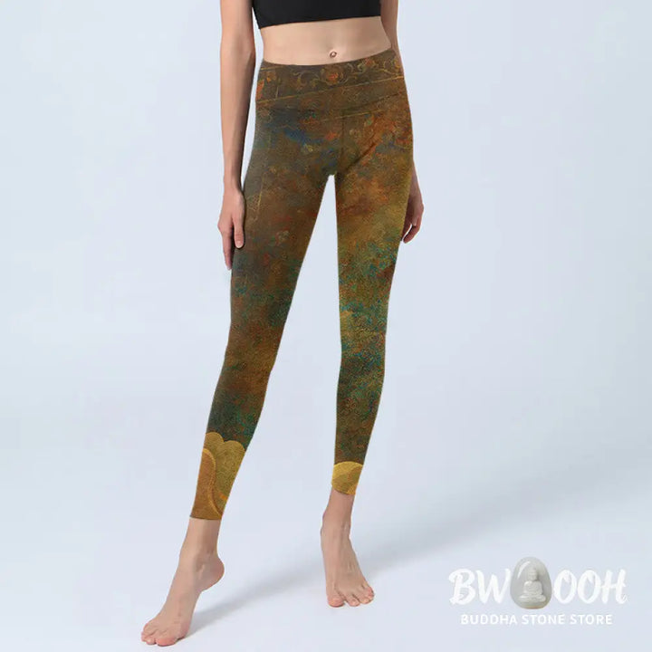 BWOOOH printed yoga leggings - Auspicious Clouds Print Lycra Fabric Fit
