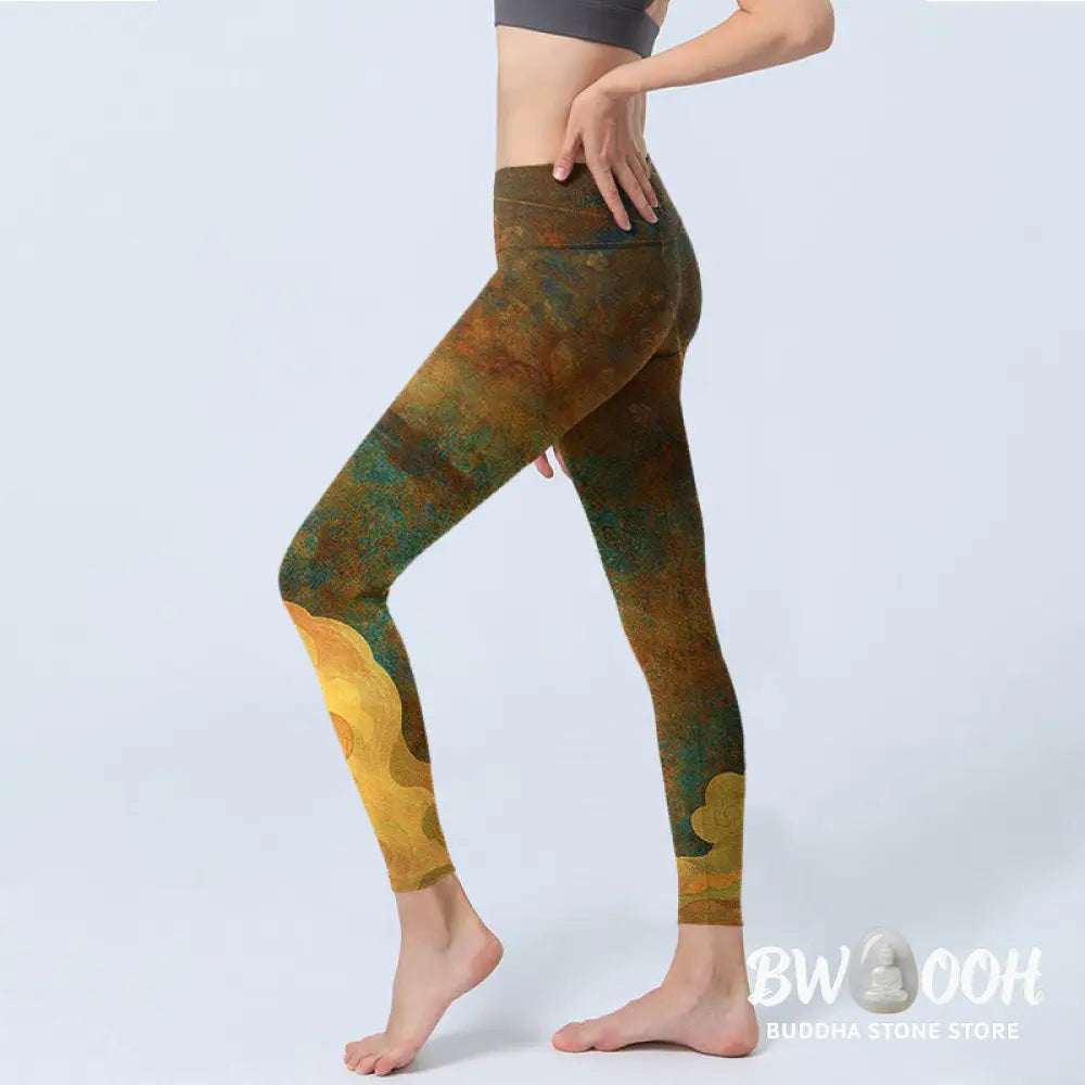 BWOOOH printed yoga leggings - Auspicious Clouds Print Lycra Fabric Fit